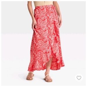 Universal Thread Red Paisley Maxi Wrap Skirt size L NWT